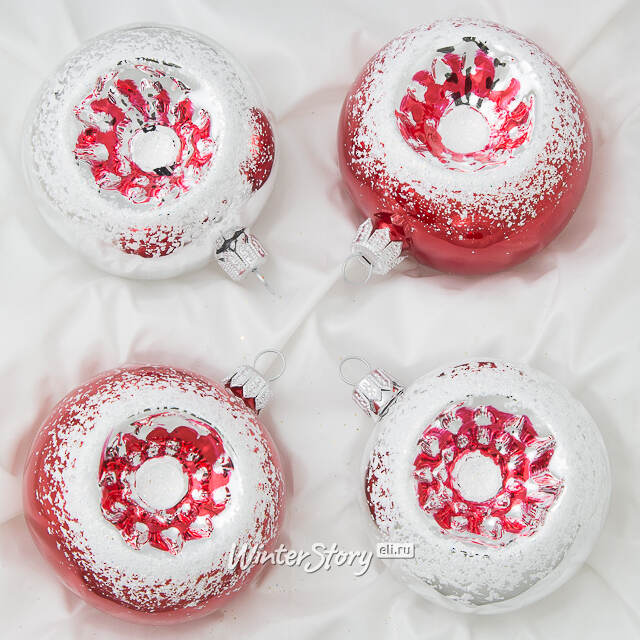 Набор стеклянных елочных шаров Лучистый 7 см, 4 шт красный Фабрика Елочка