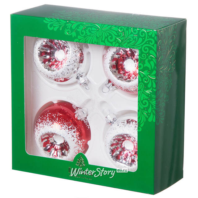 Набор стеклянных елочных шаров Лучистый 7 см, 4 шт красный Фабрика Елочка