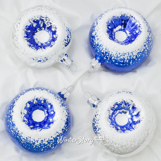 Набор стеклянных елочных шаров Лучистый 7 см, 4 шт синий Фабрика Елочка