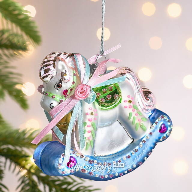 Стеклянная елочная игрушка Лошадка-Качалка Милти 10 см Kurts Adler