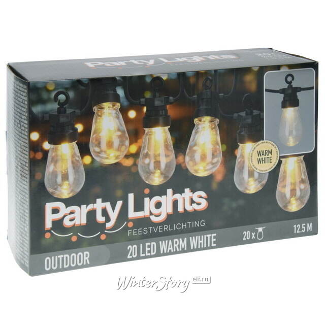 Гирлянда из лампочек Casmero 9.5 м, 20 ламп, теплые белые LED, черный ПВХ, IP44 Koopman