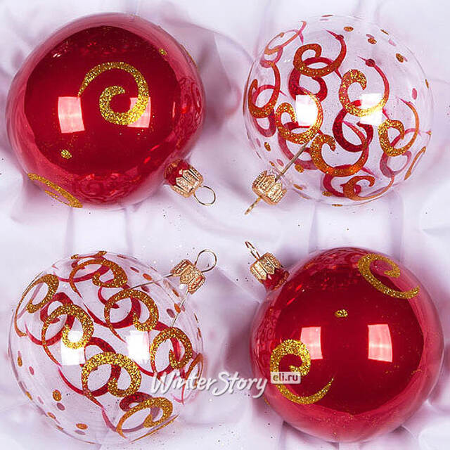 Набор стеклянных елочных шаров Завитки 7 см 4 шт Фабрика Елочка
