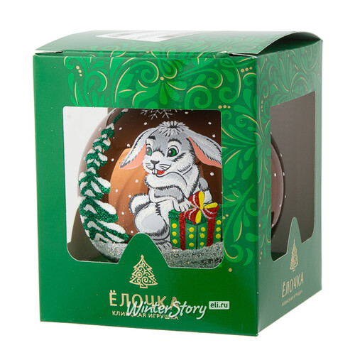 Стеклянный елочный шар Зодиак - Кролик с гостинцем 9 см шоколадный Фабрика Елочка