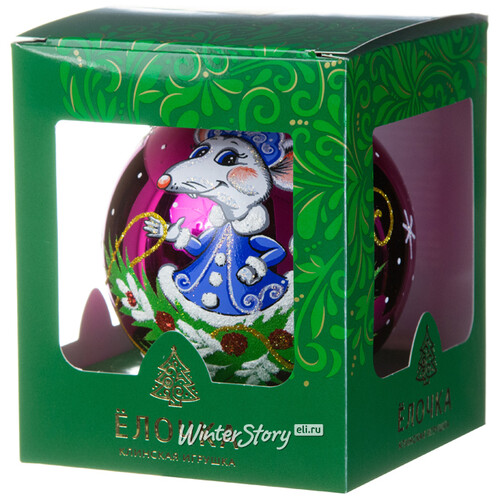 Стеклянный елочный шар Зодиак - Мышка Снегурочка 9 см розовый Фабрика Елочка