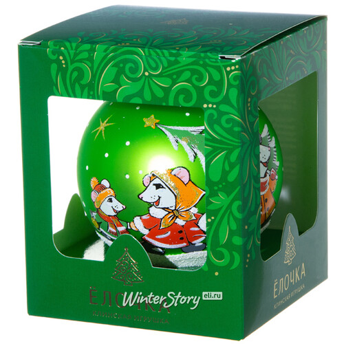 Стеклянный елочный шар Зодиак - Мышиная Семейка 9 см зеленый Фабрика Елочка