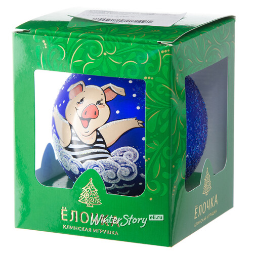 Стеклянный елочный шар Зодиак - Хрюша Матрос 9 см синий матовый Фабрика Елочка