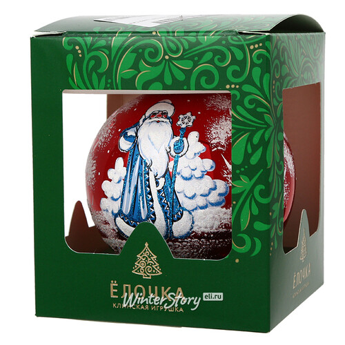 Стеклянный елочный шар Дед Мороз 9 см красный Фабрика Елочка