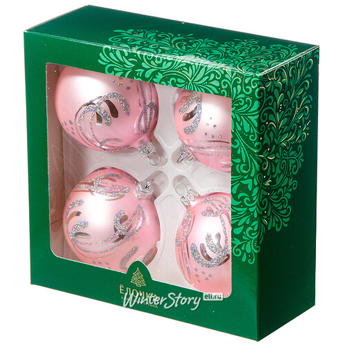 Набор стеклянных елочных шаров Бабочка 7 см, 4 шт розовый Фабрика Елочка