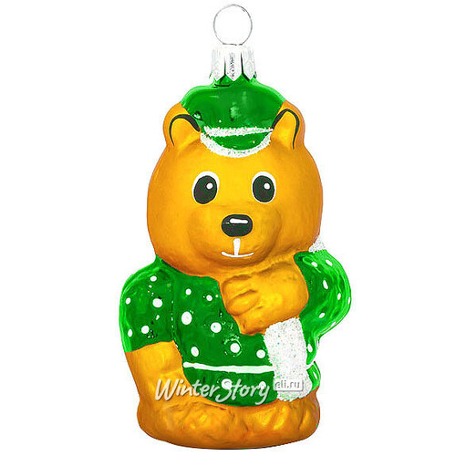 Стеклянная елочная игрушка Топтыжка в Зеленом Камзоле 8 см, подвеска Фабрика Елочка