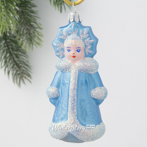 Стеклянная елочная игрушка Снегурочка 8 см голубая, подвеска Фабрика Елочка