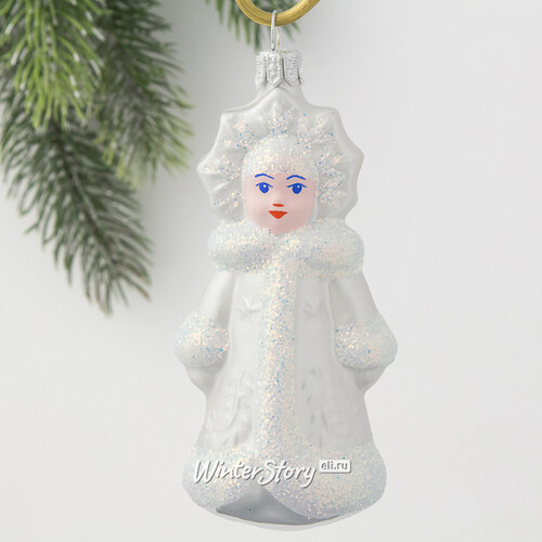 Стеклянная елочная игрушка Снегурочка 8 см серебряная, подвеска Фабрика Елочка