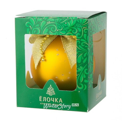 Стеклянный елочный шар Подарок 8 см золотой Фабрика Елочка