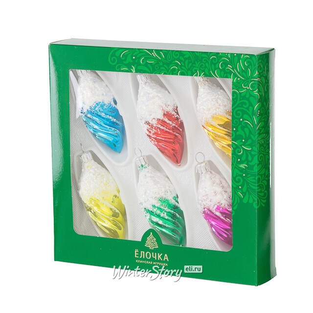 Набор елочных игрушек Сосульки Подвески 9 см 6 шт, стекло Фабрика Елочка