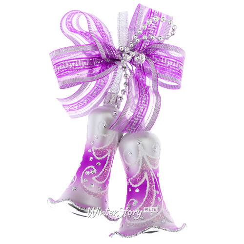 Стеклянное елочное украшение Бубенчики 8.5 см фиолетовые, подвеска Фабрика Елочка
