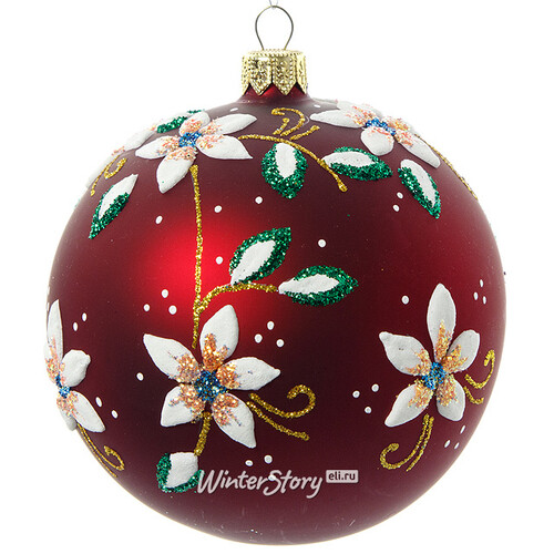 Стеклянный елочный шар Цветочный 9 см бордовый Фабрика Елочка