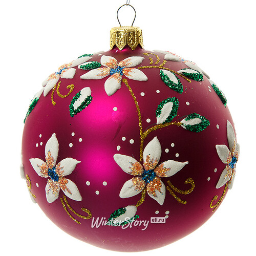 Стеклянный елочный шар Цветочный 9 см фиолетовый Фабрика Елочка