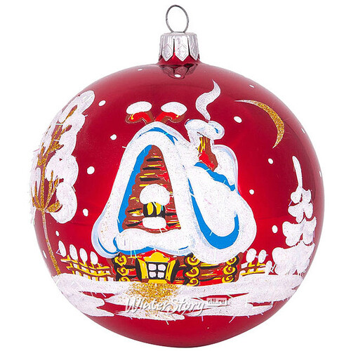 Стеклянный елочный шар Ночь перед Рождеством 9 см красный Фабрика Елочка