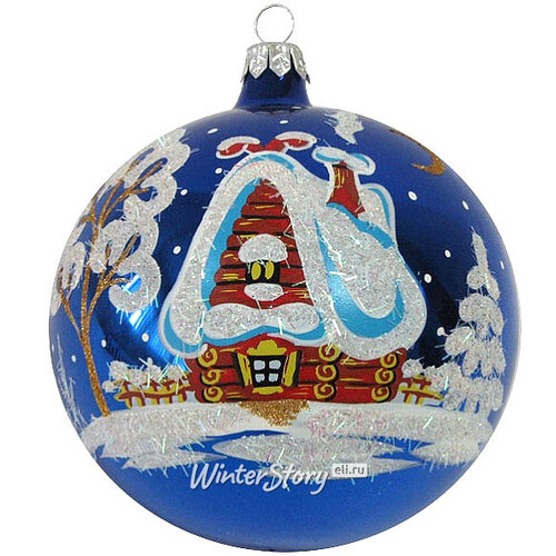Стеклянный елочный шар Ночь перед Рождеством 9 см синий Фабрика Елочка
