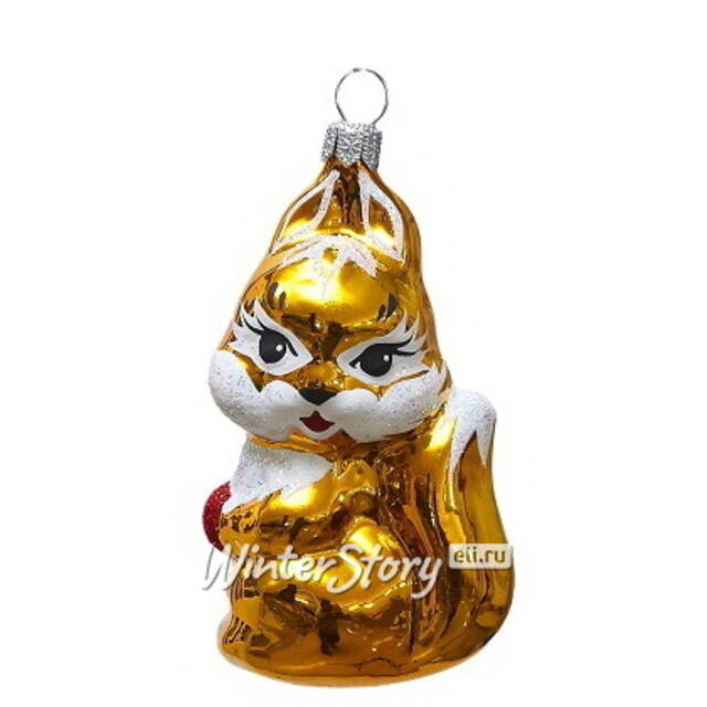 Стеклянная елочная игрушка Белочка 8 см, подвеска Фабрика Елочка