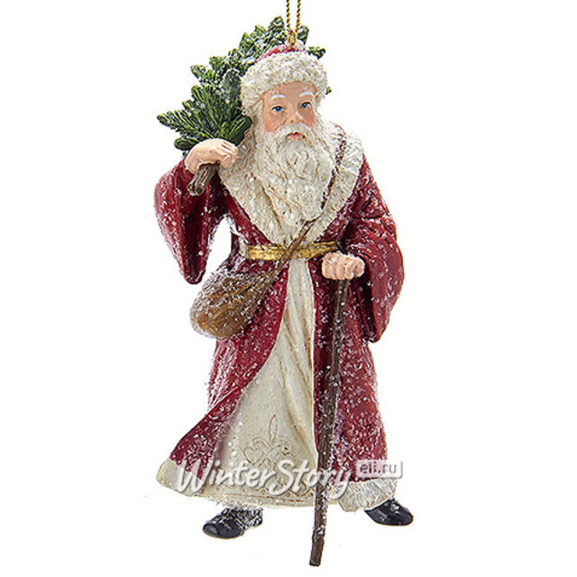 Елочное украшение Добрый Санта с Елочкой и посохом 12 см, подвеска Kurts Adler (Куртс Адлер)