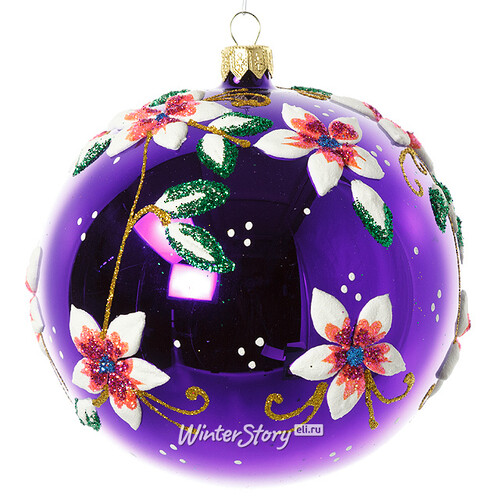 Стеклянный елочный шар Лесная Сказка 11 см фиолетовый Фабрика Елочка