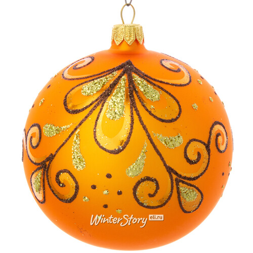Стеклянный елочный шар Камелия 9 см оранжевый Фабрика Елочка