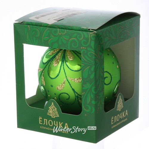Стеклянный елочный шар Камелия 9 см зеленый Фабрика Елочка