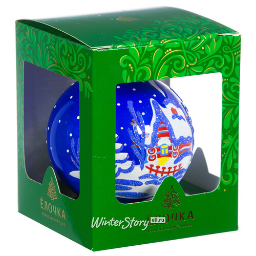 Стеклянный елочный шар Зимовье 8 см голубой Фабрика Елочка