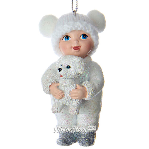 Елочная игрушка Снежный Малыш 9 см с щенком, подвеска Kurts Adler
