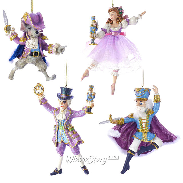 Набор ёлочных игрушек Балет Щелкунчик в сиреневой гамме 13-15 см, 4 шт, подвеска Kurts Adler