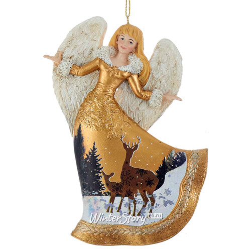 Елочная игрушка Ангел - Лесная царевна 12 см в золотом, подвеска Kurts Adler