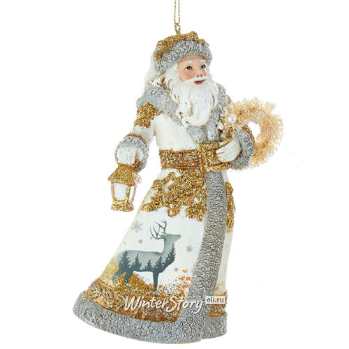 Елочная игрушка Дед Мороз - Лесной властитель 13 см в белом, подвеска Kurts Adler