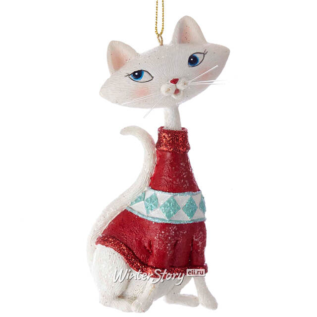 Елочная игрушка Кот - Модник белый 11 см Kurts Adler
