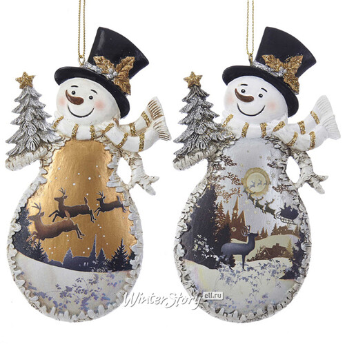 Ёлочная игрушка Снеговик Роджер - Лесной волшебник 13 см в золотом, подвеска Kurts Adler