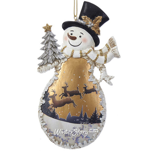 Ёлочная игрушка Снеговик Роджер - Лесной волшебник 13 см в золотом, подвеска Kurts Adler