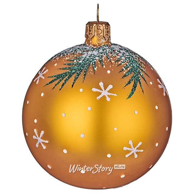 Стеклянный елочный шар Улыбка 7 см золотой Фабрика Елочка