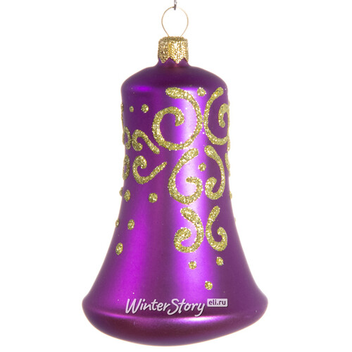 Стеклянная елочная игрушка Колокольчик Вуаль 8 см фиолетовый, подвеска Фабрика Елочка