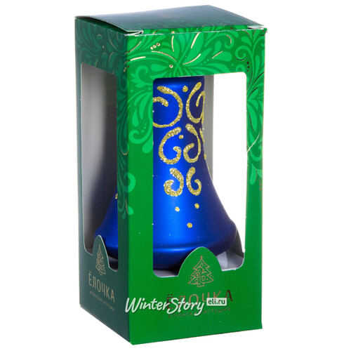 Стеклянная елочная игрушка Колокольчик Вуаль 8 см синий, подвеска Фабрика Елочка