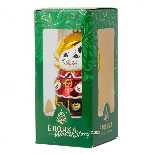 Стеклянная елочная игрушка Кот Маркиз 8 см, подвеска Фабрика Елочка