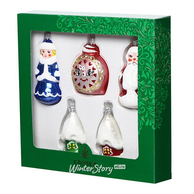 Набор елочных игрушек Сказочный, 5 шт, стекло, подвеска Фабрика Елочка