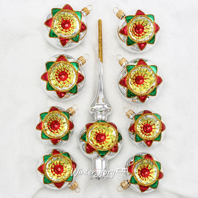 Набор стеклянных елочных шаров с верхушкой Арлекино Фабрика Елочка
