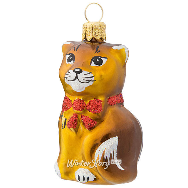 Стеклянная елочная игрушка Кот Сэмюэль 5 см золотой, подвеска Фабрика Елочка