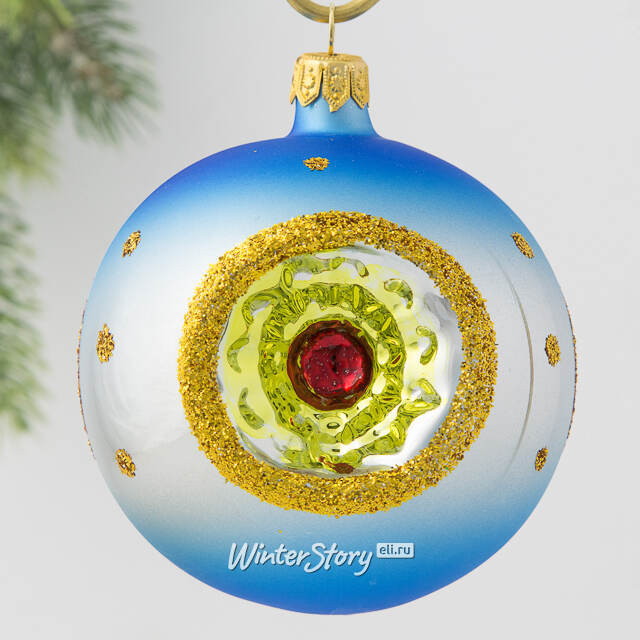 Стеклянный елочный шар Фонарики 8 см голубой Фабрика Елочка