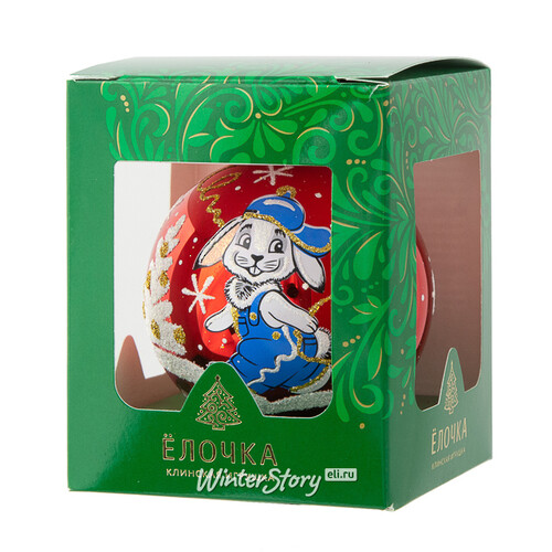 Стеклянный елочный шар Зодиак - Кролик Бенни в кепке 7 см красный Фабрика Елочка
