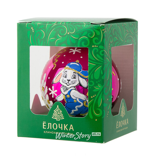 Стеклянный елочный шар Зодиак - Кролик Бенни в кепке 7 см вишневый Фабрика Елочка