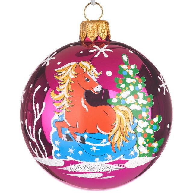 Стеклянный елочный шар Зодиак - Лошадка Дезири 6 см вишневый Фабрика Елочка
