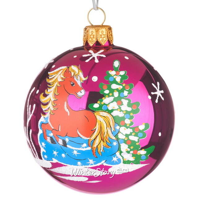 Стеклянный елочный шар Зодиак - Лошадка Дезири 6 см вишневый Фабрика Елочка