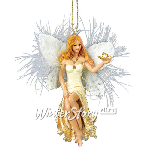 Елочное украшение Девушка Ангел в золотисто-мраморном платье блондинка 10 см, подвеска Kurts Adler