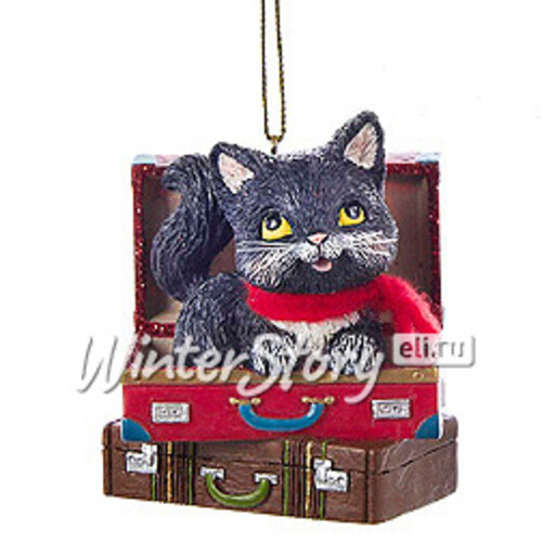 Елочная игрушка Черный котенок милашка в чемодане 8 см, подвеска Kurts Adler