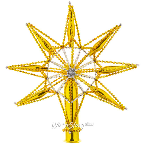 Верхушка на елку Вифлеемская Звезда 22 см золотая, стекло Фабрика Елочка